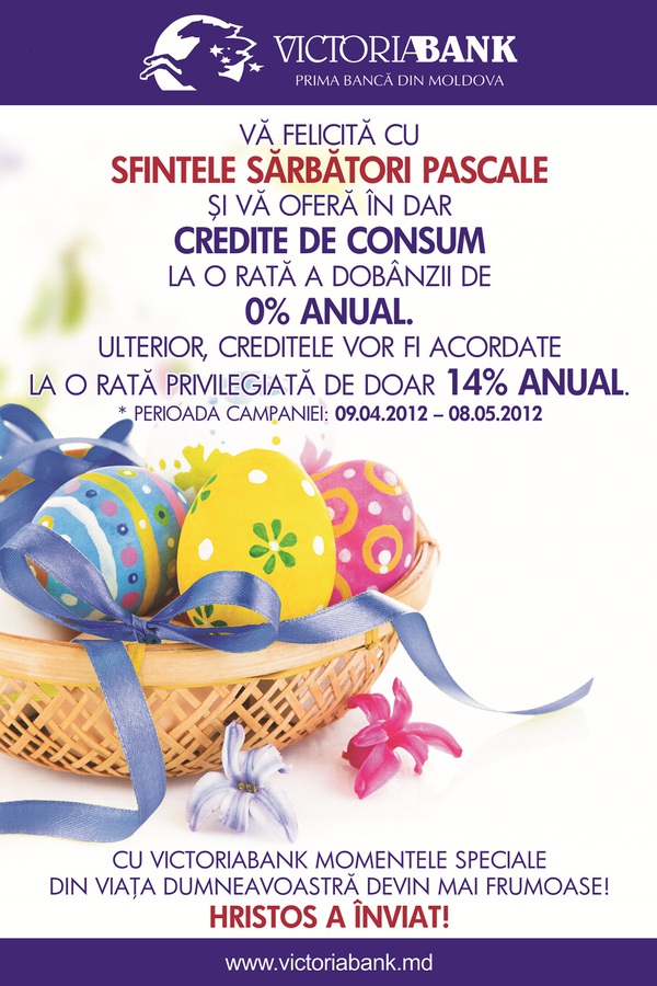 Credite pascale cu dobândă 0% în dar de la Victoriabank!